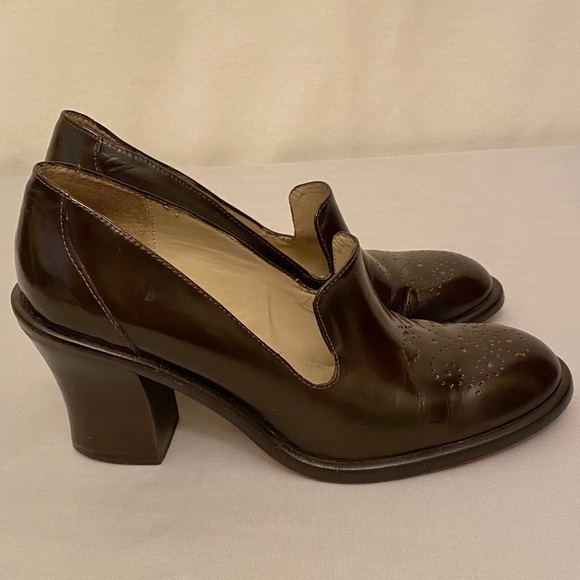 KENNETH COLE Leather Brazil Chunky Block Heel Pumps Shoes Brown Academia Sz  6.5 - Picture 3 of 12